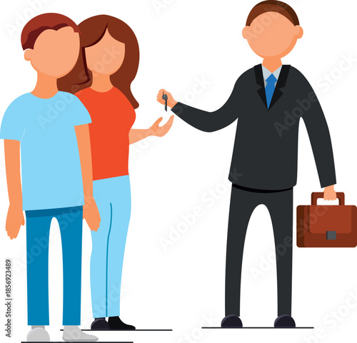 Couple receives keys from real estate agent receiving