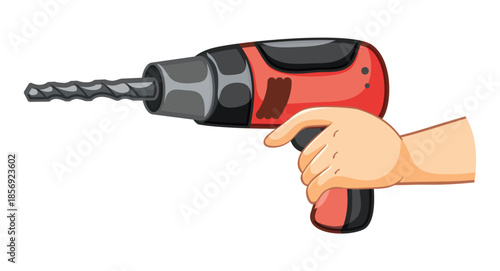 Hand holding a red and black cordless drill on white background