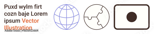 Global connectivity, problem solving, focus, international communication, education concepts. A globe, puzzle pieces, and a target symbol are . Global connectivity and problem solving illustration