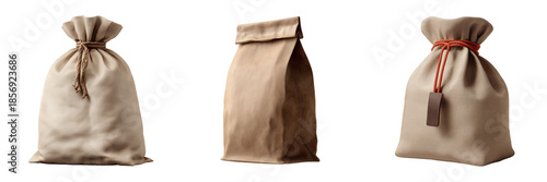 Set of A neat stack of natural jute bags arranged vertically on transparent png background. Ai generated