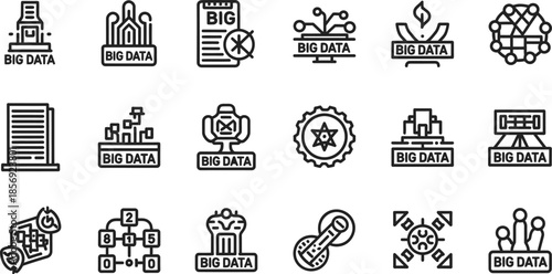 Collection of business icons isolated on transparent background