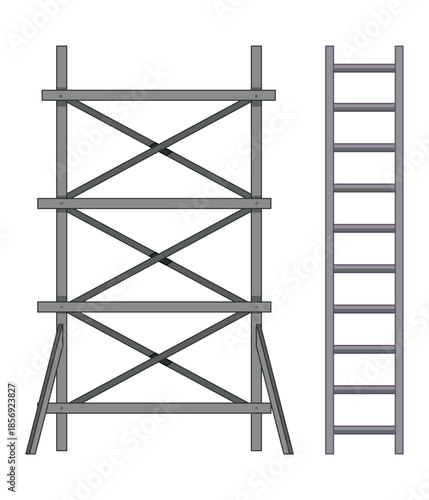 Scaffolding and ladder on white background construction