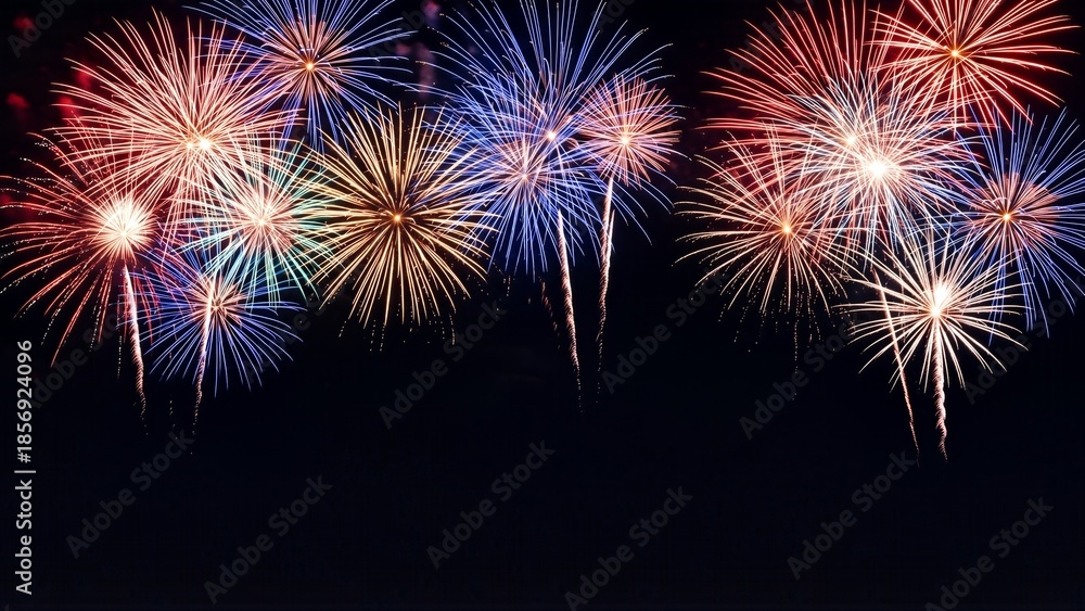 Obraz premium Vibrant fireworks explode in the night sky during a festive celebration