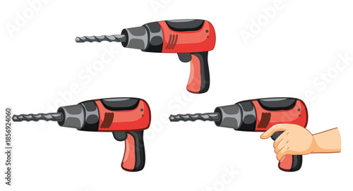 Three Red Power Drills on White Background power tool