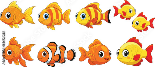 Cute cartoon fish characters set colorful tropical aquarium animals playful underwater illustration collection