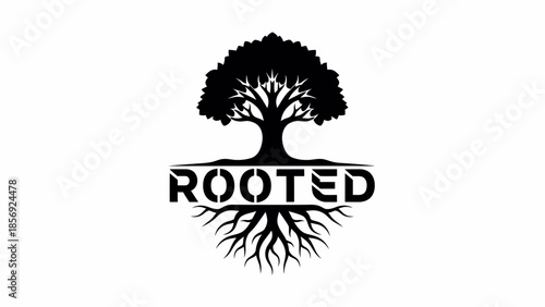 Tree Silhouette with Visible Roots and Text.