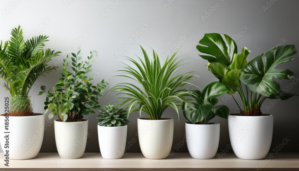 Obraz premium Assorted Houseplants In White Pots