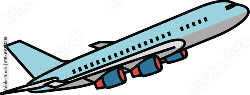 Vector, illustration, of, a, commercial, airplane, taking, off, into, the, sky, aviation, travel, transport, flight, aircraft, jet, passenger, airline, icon.