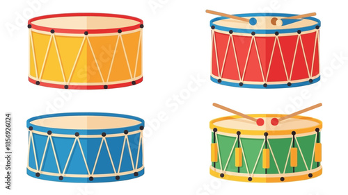 Colorful cartoon drums with drumsticks a playful set of musical instruments
