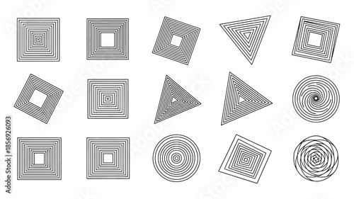 Geometric illusions of squares triangles and circles with concentric patterns
