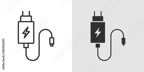 Charger Icon showing a power plug or charging cable connected to a device, representing energy supply, battery charging, and electrical power.