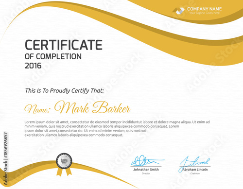 Certificate of Completion Template with Gold Accents