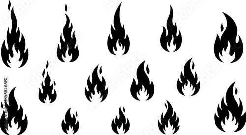 Stylized Flame and Fire Icon Set Vector Collection