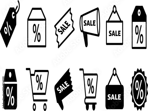 Sale and Discount Icons Set, Percentage Price Tags and Shopping Promotion Symbols