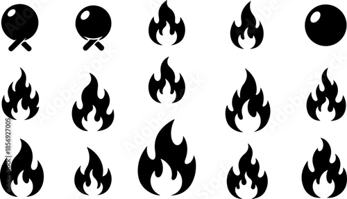 Stylized Flame and Fire Icon Set Vector Collection
