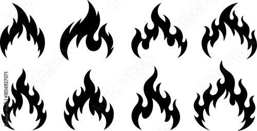 Stylized Flame and Fire Icon Set Vector Collection