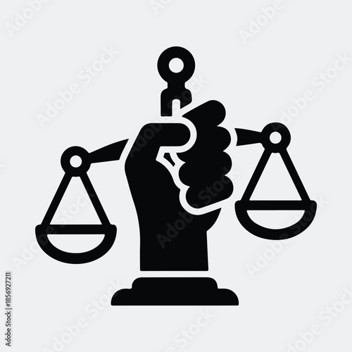 Silhouette human hand holding scales of justice symbol of law vector illustration