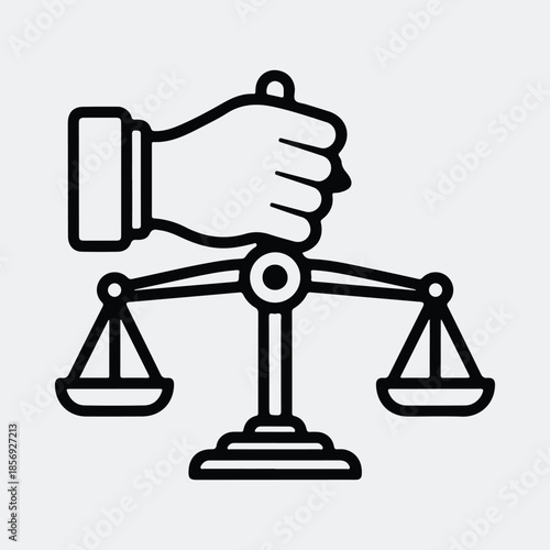 Silhouette human hand holds classic balance scale legal justice symbol vector illustration