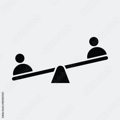 Silhouette of unequal people balancing on a seesaw weight scale vector illustration