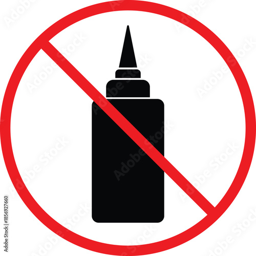 no glue icon. Chemical Restriction Icons. No glue tube graphic design. Prohibited bonding symbols. Electronics and cleanroom safety signs

