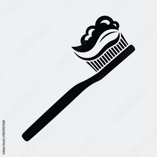 Silhouette Toothbrush with toothpaste for daily oral hygiene dental care vector illustration