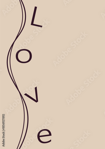 Minimal abstract love poster with vertical typography and wave line