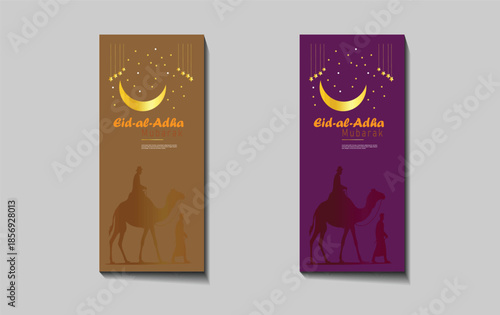 Happy eid al adha mubarak roll up banner  set design for islamic let's qurban