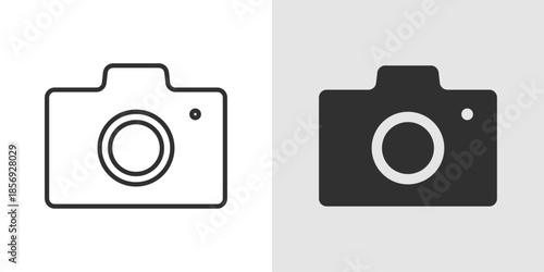 Camera Icon showing a simple camera body with a lens, representing photography, capturing images, and digital media.