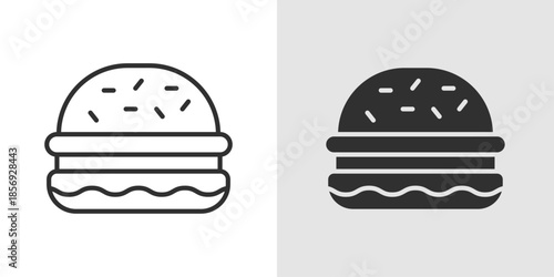 Burger Icon showing a simple hamburger with bun and patty layers, representing food, fast food, meals, and restaurant menus.