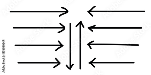 Diagram of intersecting arrows in multiple directions on a white background