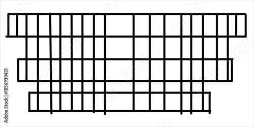 Geometric pattern of black lines on white background forming rectangular grids