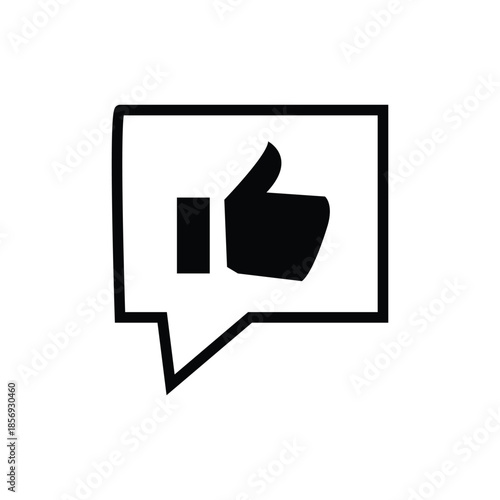 Black Thumbs Up Icon in Speech Bubble on White Background