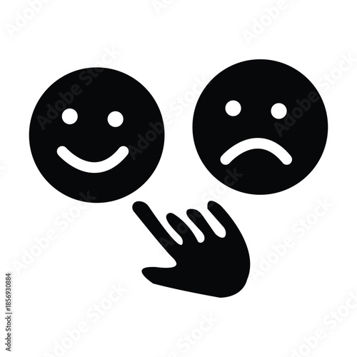 Hand Choosing Happy Face Over Sad Face