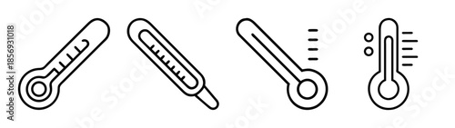 Thermometer icons set for temperature measurement and fever signs
