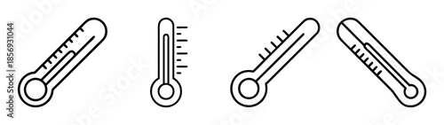 Line art thermometer icons for temperature measurement symbol