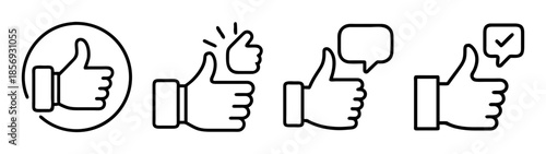 Thumbs up vector line icons for social media like and approval.