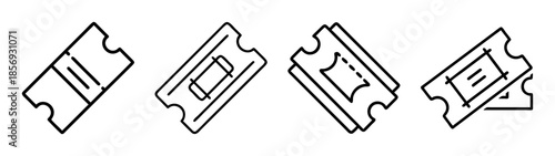 Collection of simple line art ticket icons for event admission