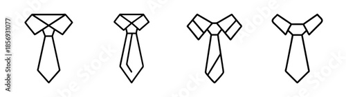 Four different necktie knots, simple black outline icons set