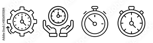 Time management and productivity icon set with clocks and stopwatches
