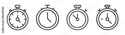 Line art stopwatch icons set. time measurement and deadline.