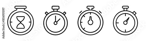 Time and stopwatch outline icon set for deadline and planning concepts