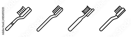 Line art vector icons of toothbrushes for dental hygiene design element.