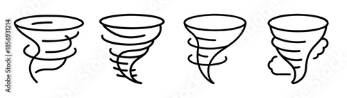 Tornado and whirlwind simple line art vector icons collection
