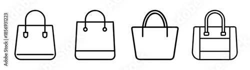Shopping bag and tote bag line icons set, retail, commerce, sale.