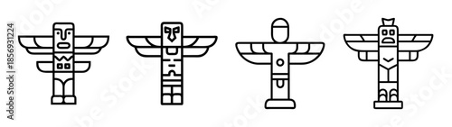 Native american tribal totem pole symbols outline vector set