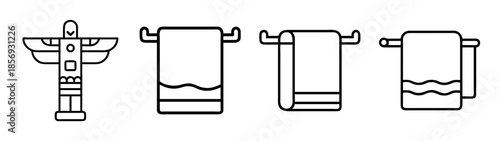 Line art icons: native totem pole and different towel hangers