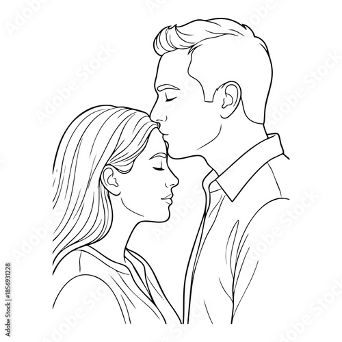 Tender Couple Forehead Kiss Coloring Page