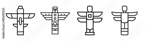 Native american totem pole outline icons, indigenous culture symbols