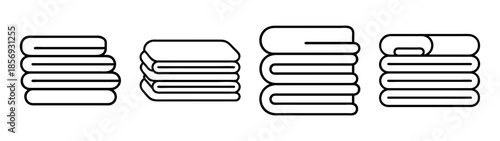 Folded laundry and clean towels stack icon set for hygiene