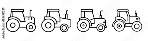 Tractor line icon set. farm vehicle outline symbol collection.